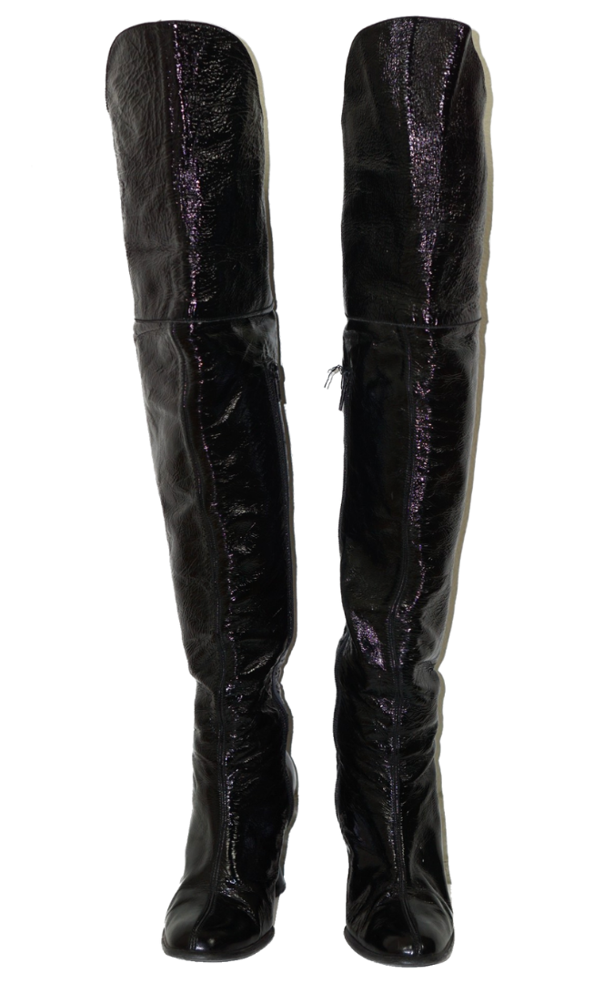 VINTAGE Patent Leather Pedestal Heel Boots