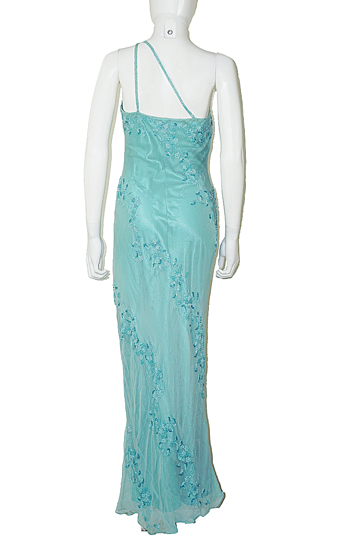 VINTAGE Scala 90s Blue Silk Beaded Maxi Dress