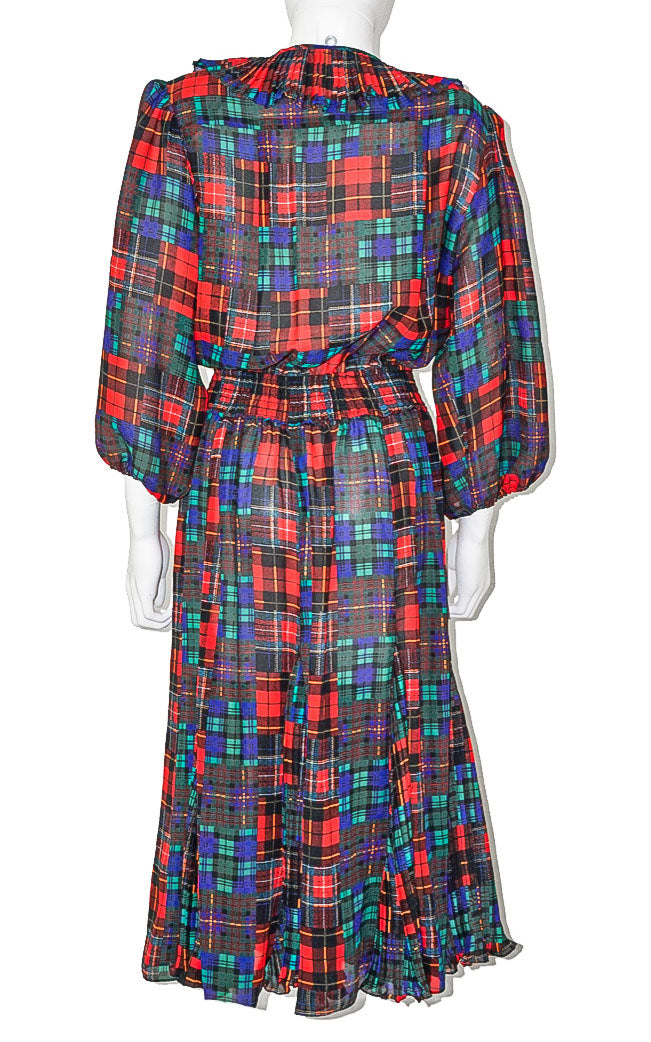 VINTAGE TRES JOLIE Tartan Plaid Midi Dress