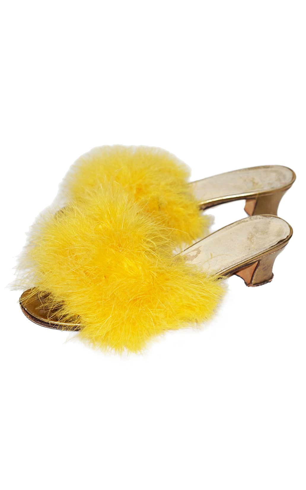 VINTAGE Yellow Marabou Feather Mules Sandals