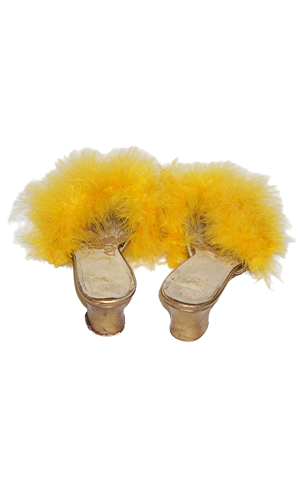 VINTAGE Yellow Marabou Feather Mules Sandals