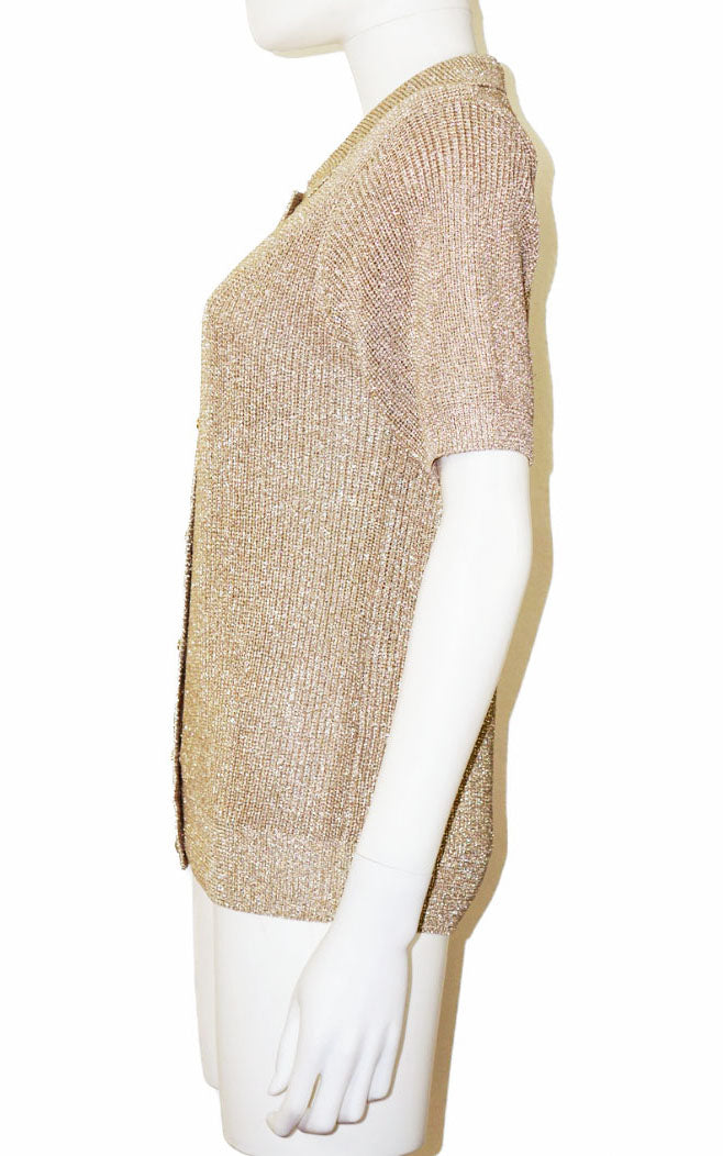 VINTAGE Marshall Rousso Gold Buttoned Knit Blouse resellum