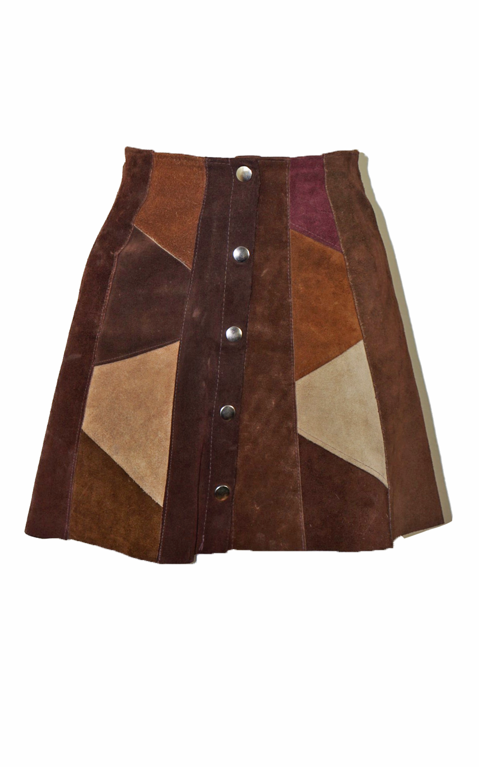 VINTAGE 80s Suede A-Line Patchwork Mini Skirt