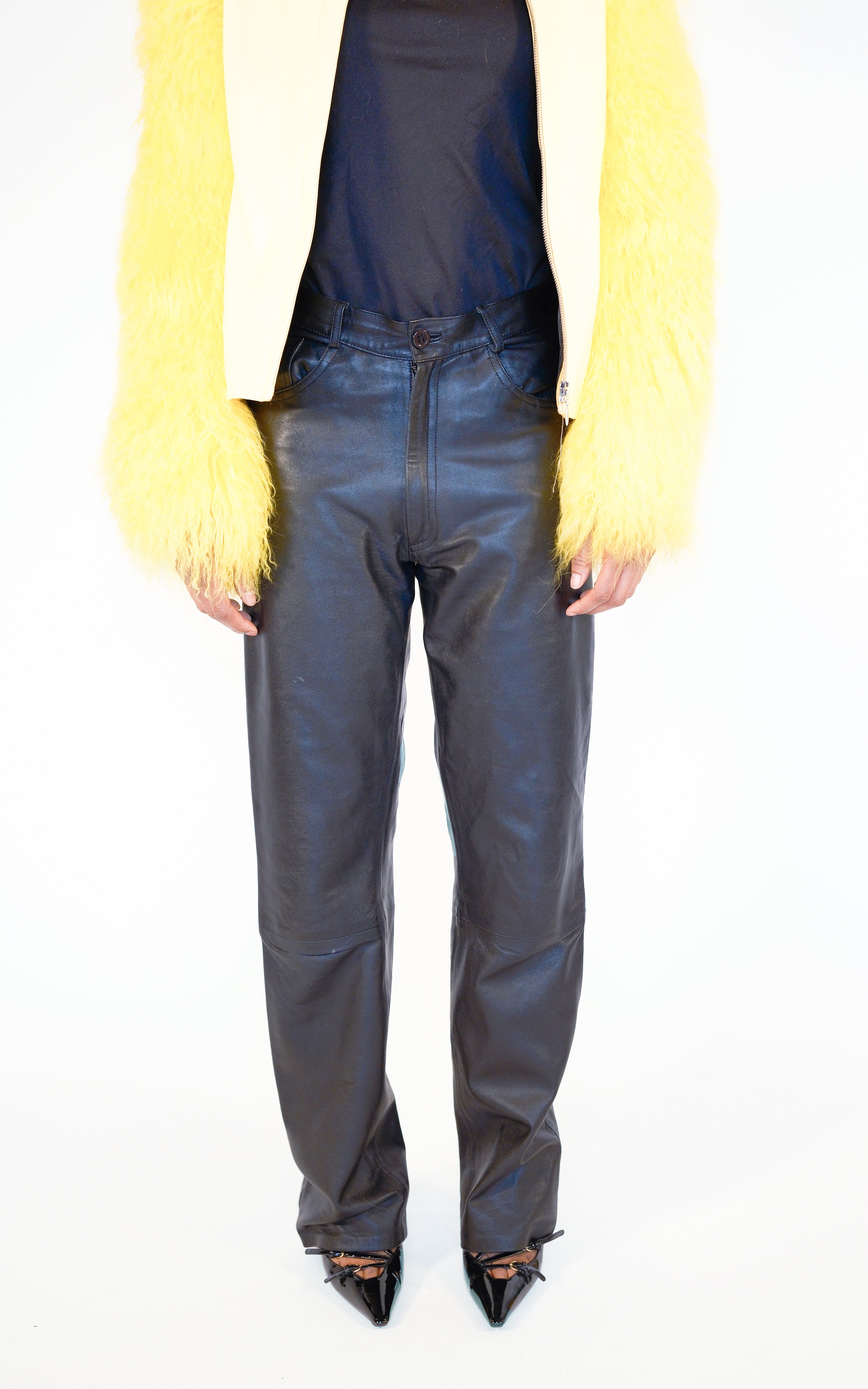 VINTAGE 90s Black Leather Medium Rise Baggy Relaxed Fit Pants 