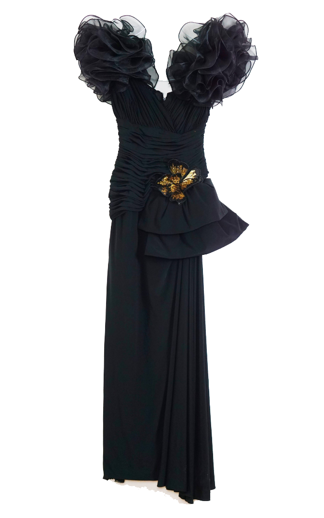 VINTAGE Cache Black Ruched Long Dress