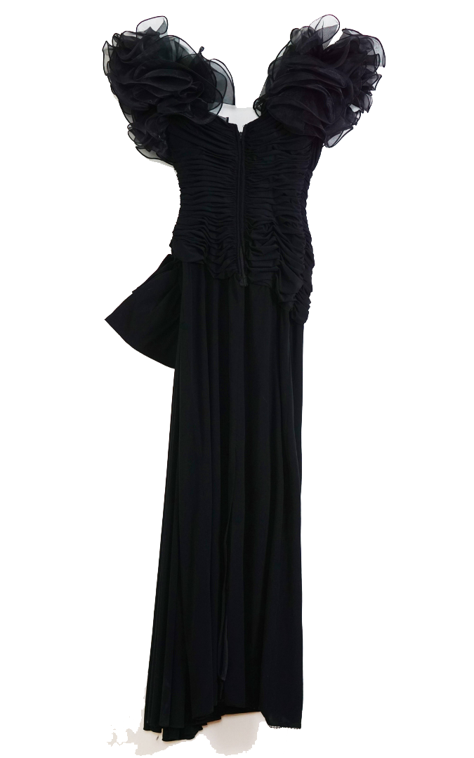 VINTAGE Cache Black Ruched Long Dress