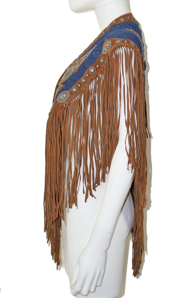 VINTAGE Cripple Creek Western Fringe Denim Vest resellum