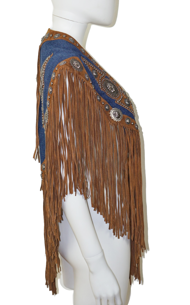 VINTAGE Cripple Creek Western Fringe Denim Vest resellum