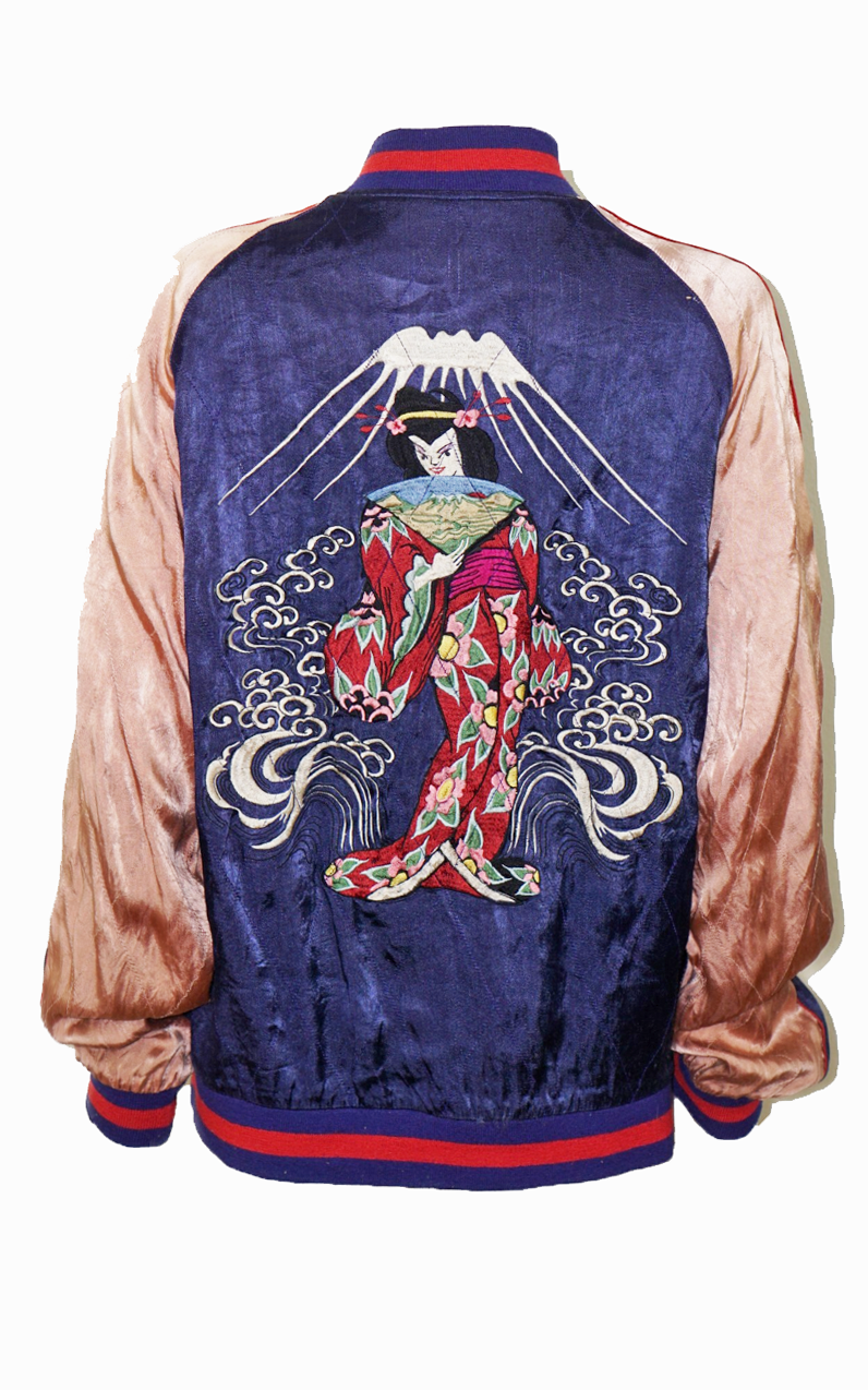 VINTAGE Japan Reversible Satin Geisha Bomber