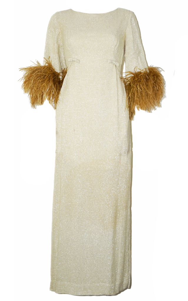 VINTAGE Kukulus 80s Feather Gold Sequin Dress