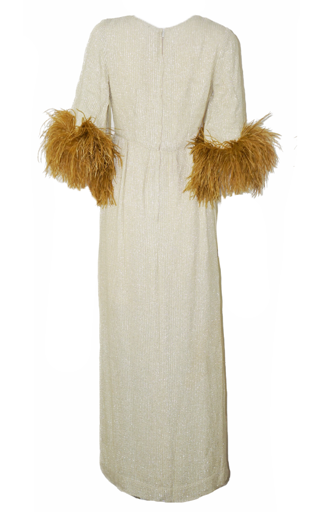 VINTAGE Kukulus 80s Feather Gold Sequin Dress