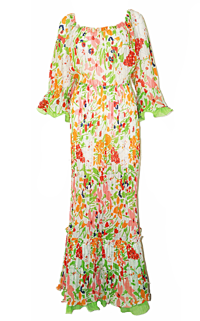 VINTAGE Miss Elliette Floral Pleated Maxi Dress
