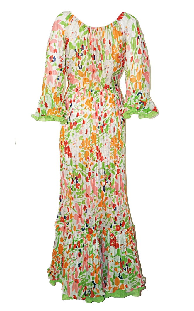 VINTAGE Miss Elliette Floral Pleated Maxi Dress