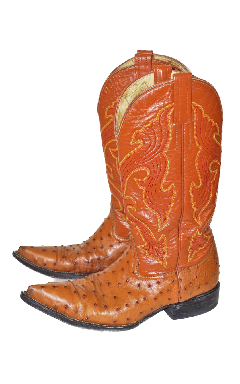 VINTAGE Orange Leather Western Cowboy Boots resellum