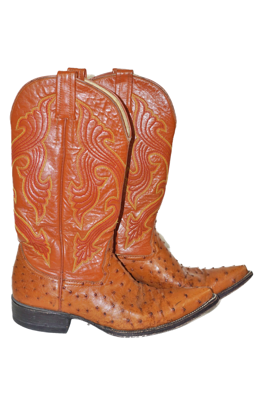 VINTAGE Orange Leather Western Cowboy Boots resellum