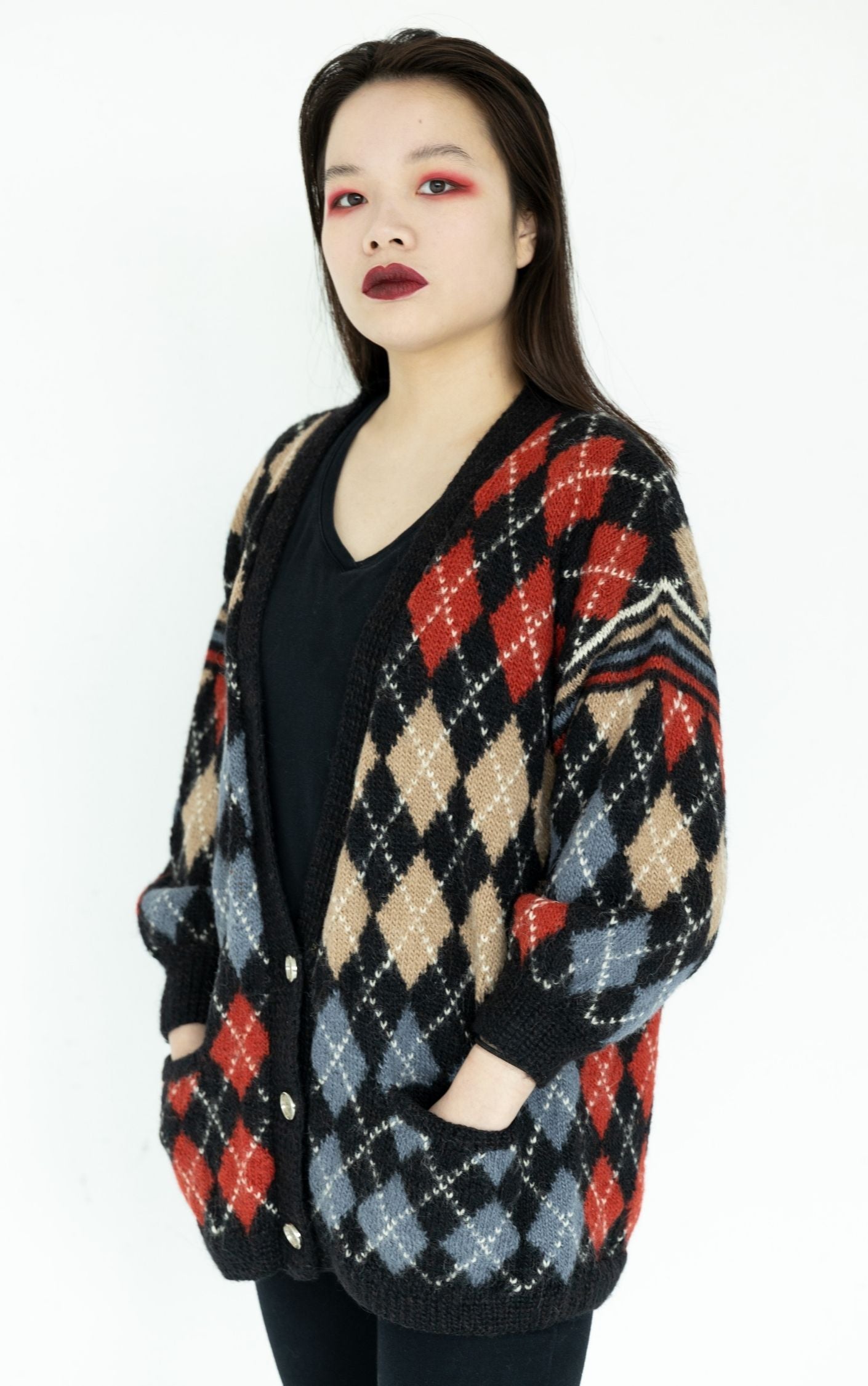 VINTAGE Rhombus Geometric Knitted Cardigan