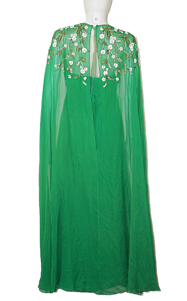 VINTAGE-Victoria-Royal-Green-Chiffon-Cape-Dress