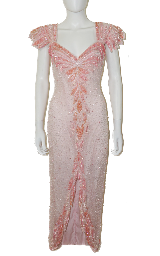 VINTAGE ZELLOUCCI Beaded Sequin Pink Dress