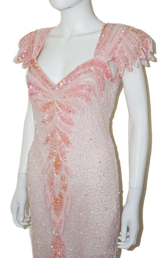 VINTAGE ZELLOUCCI Beaded Sequin Pink Dress
