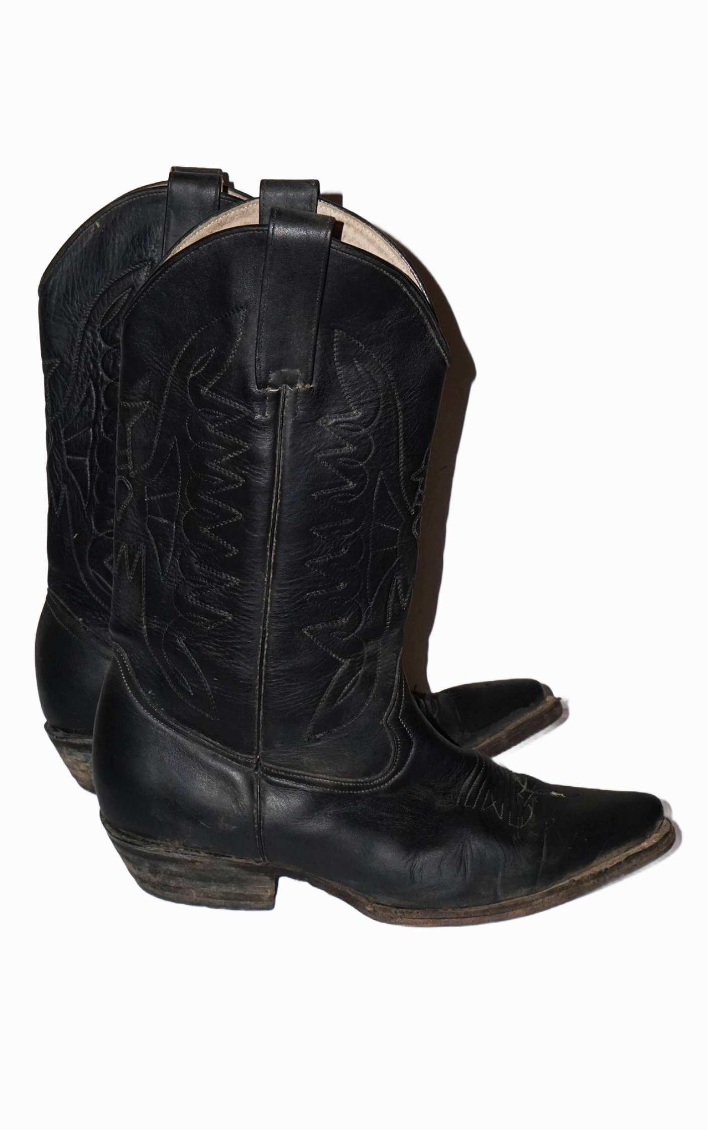 VINTAGE Black Leather Mid Calf Western Cowboy Riding Boots resellum