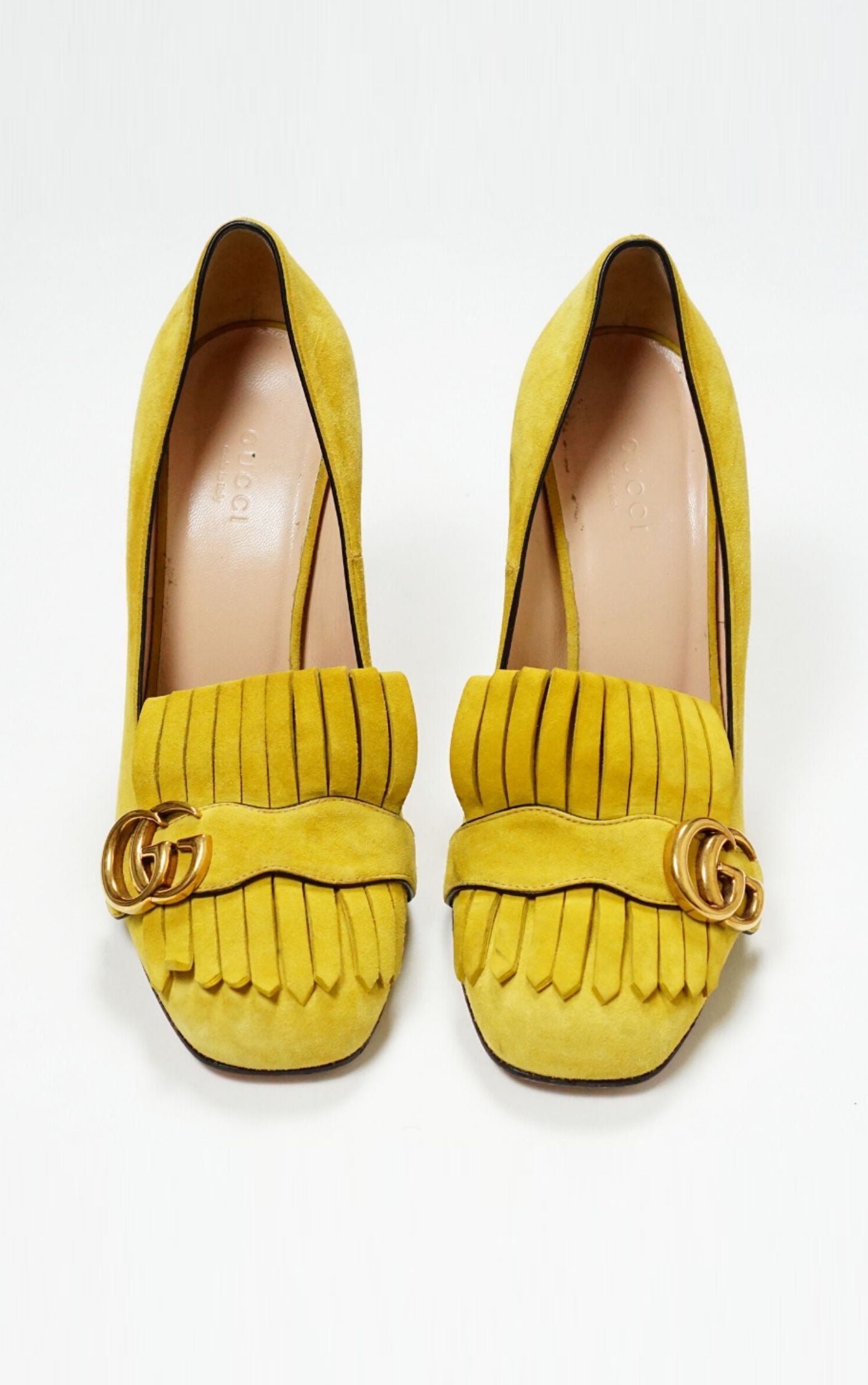 GUCCI Marmont Suede Yellow Loafer Pumps resellum