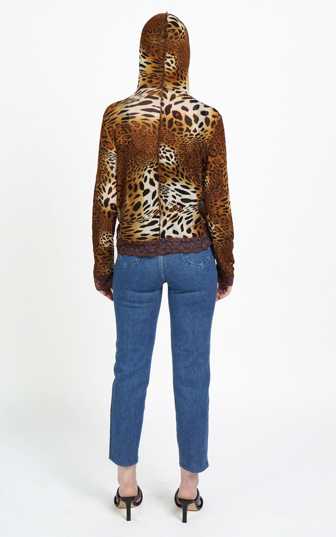 Y2K Cheetah Leopard Zip Up Hooded Sheer Top resellum
