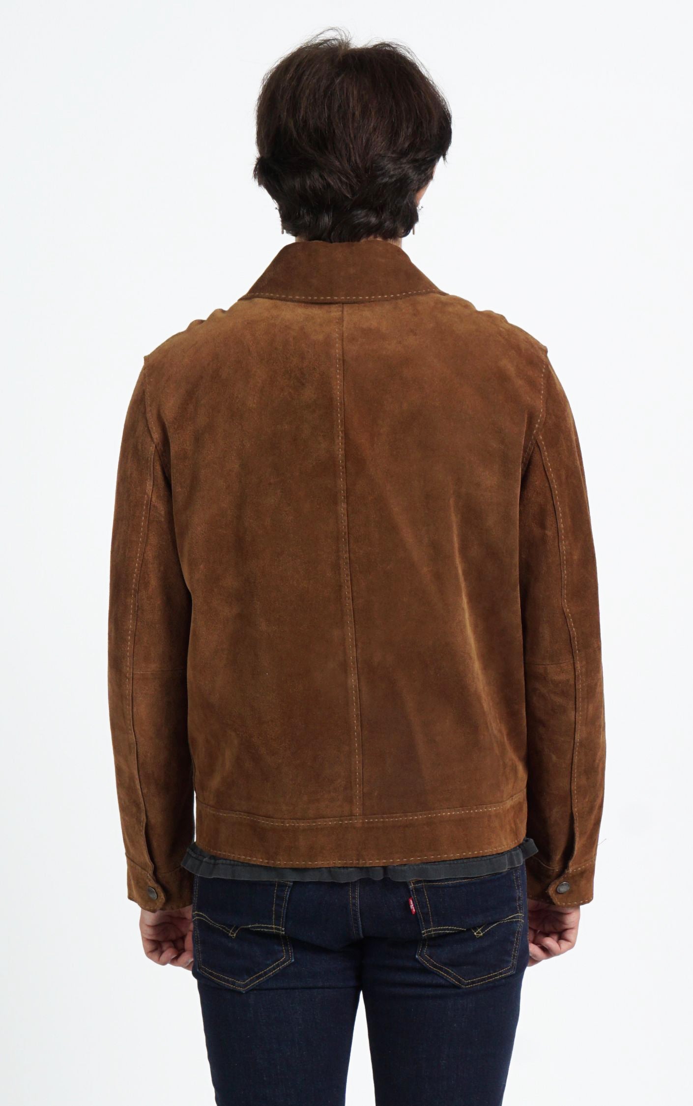 VINTAGE Brown Suede Zip Up Collared Tailored Western Jacket resellum