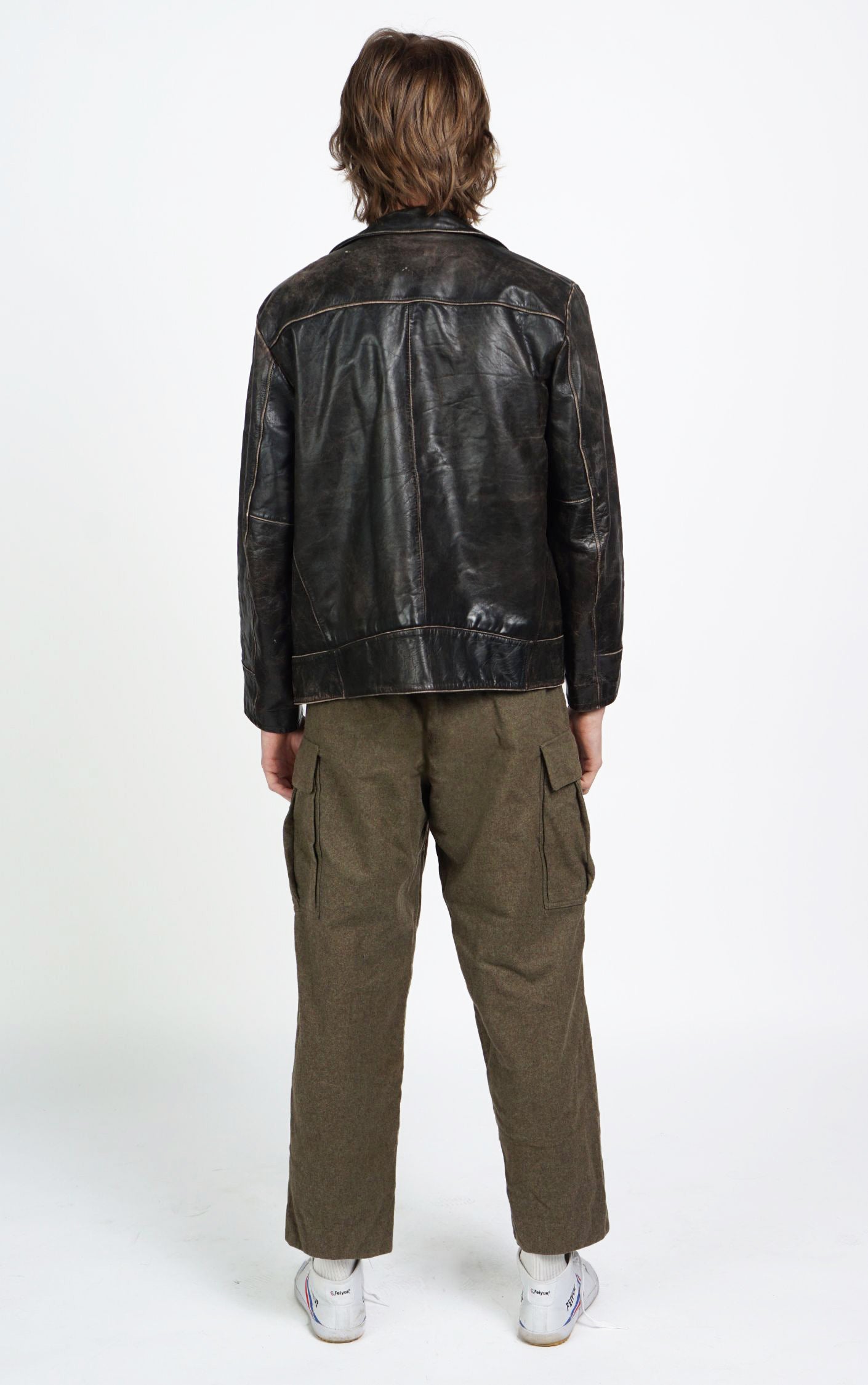 Y2K GAP Real Leather Faded Grunge Bomber Biker Jacket resellum
