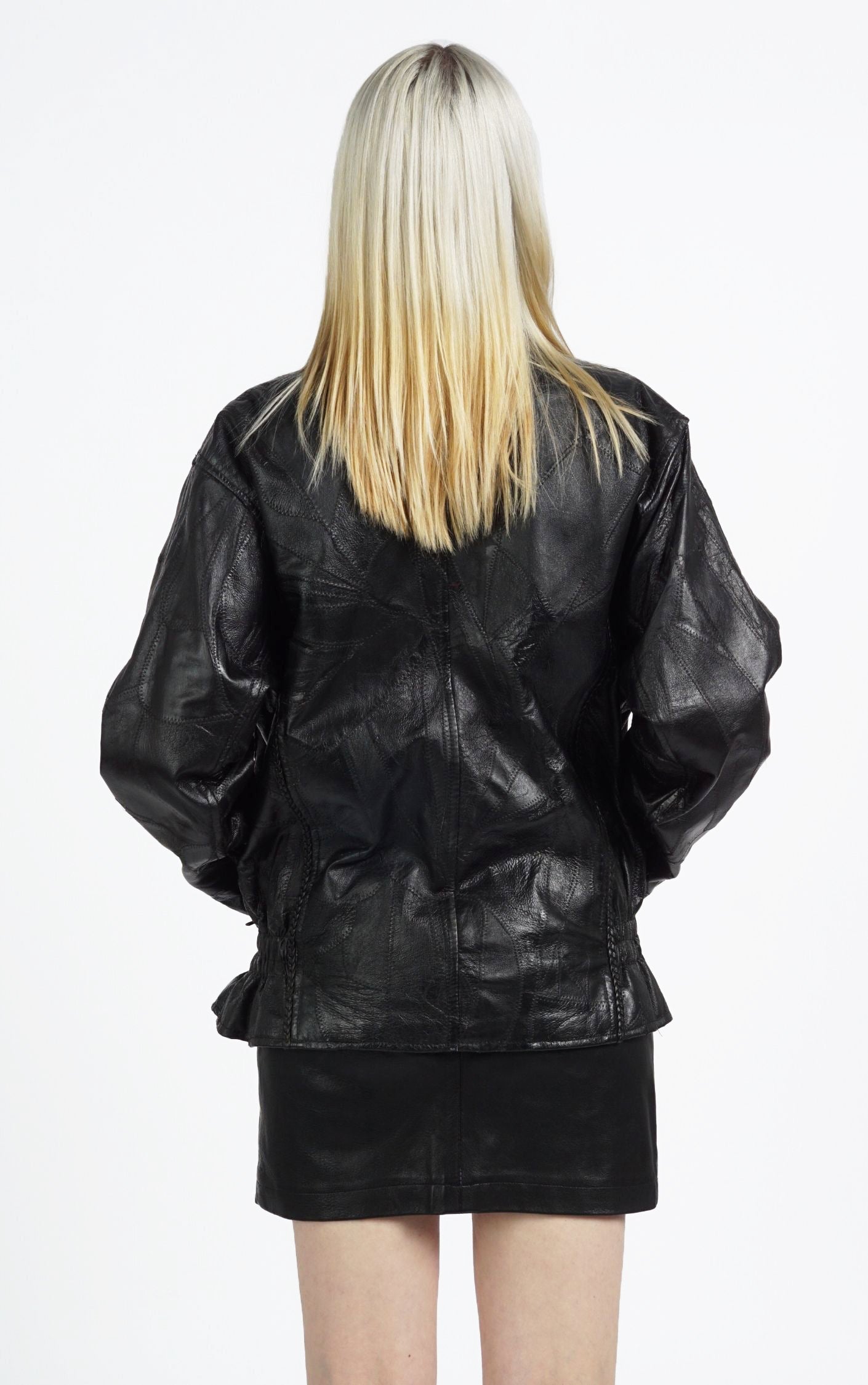 VINTAGE 90s Black Real Leather Patchwork Grunge Oversized Jacket resellum