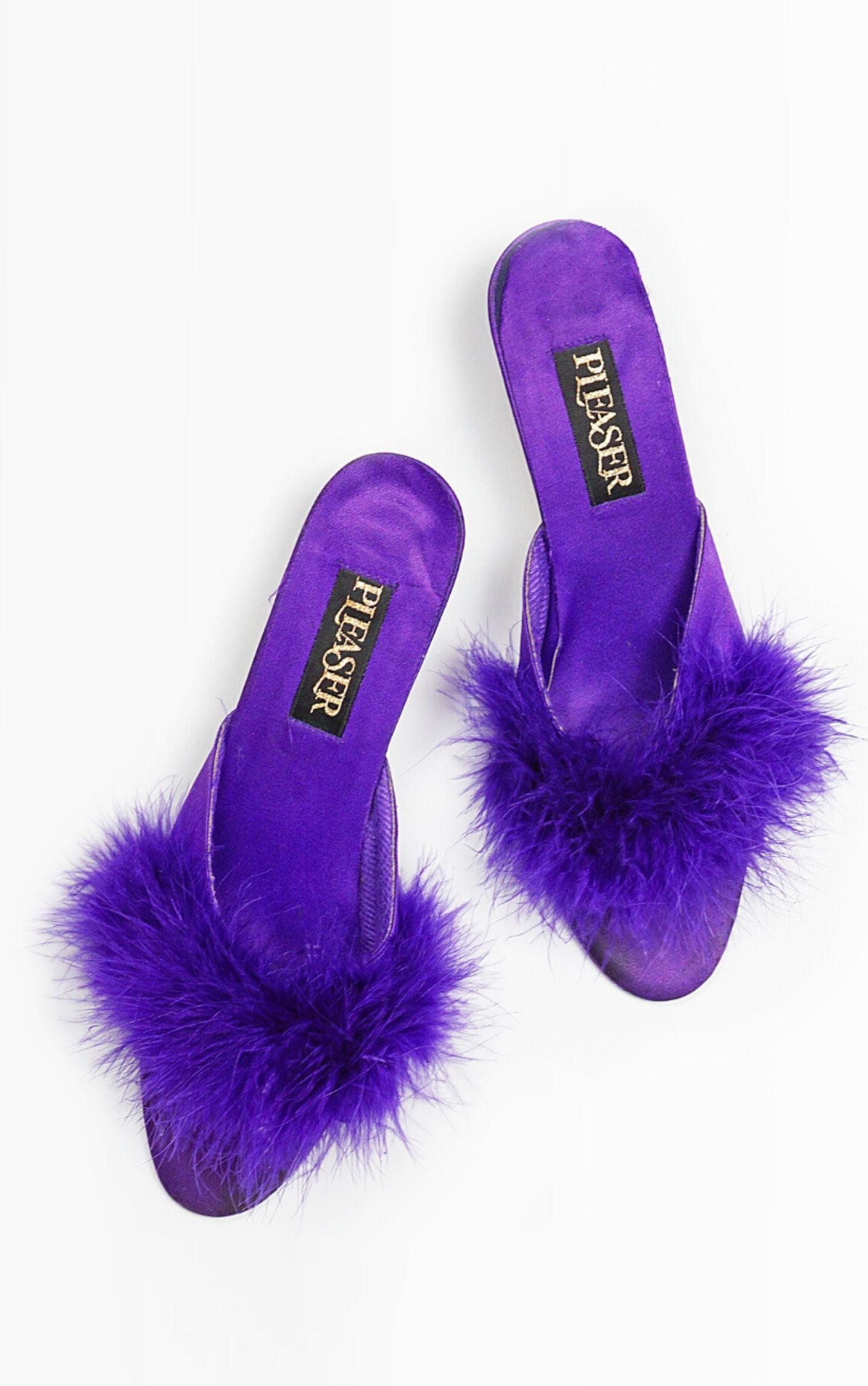 PLEASER Purple Feather Mules Sandals resellum