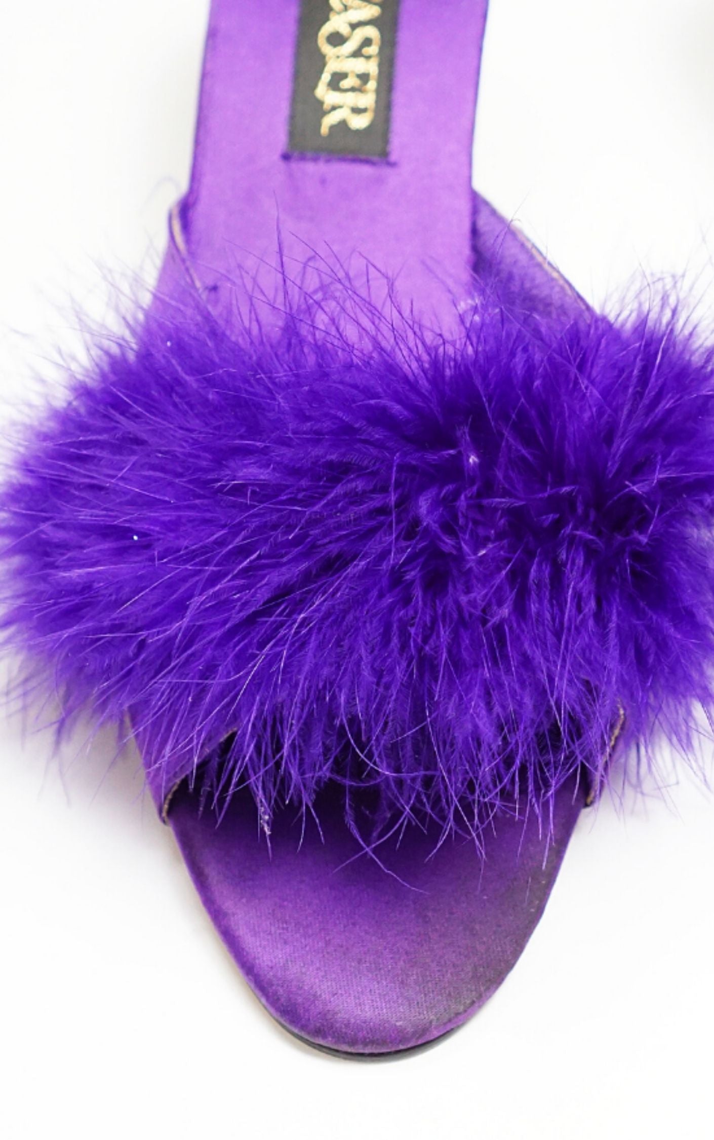 PLEASER Purple Feather Mules Sandals resellum