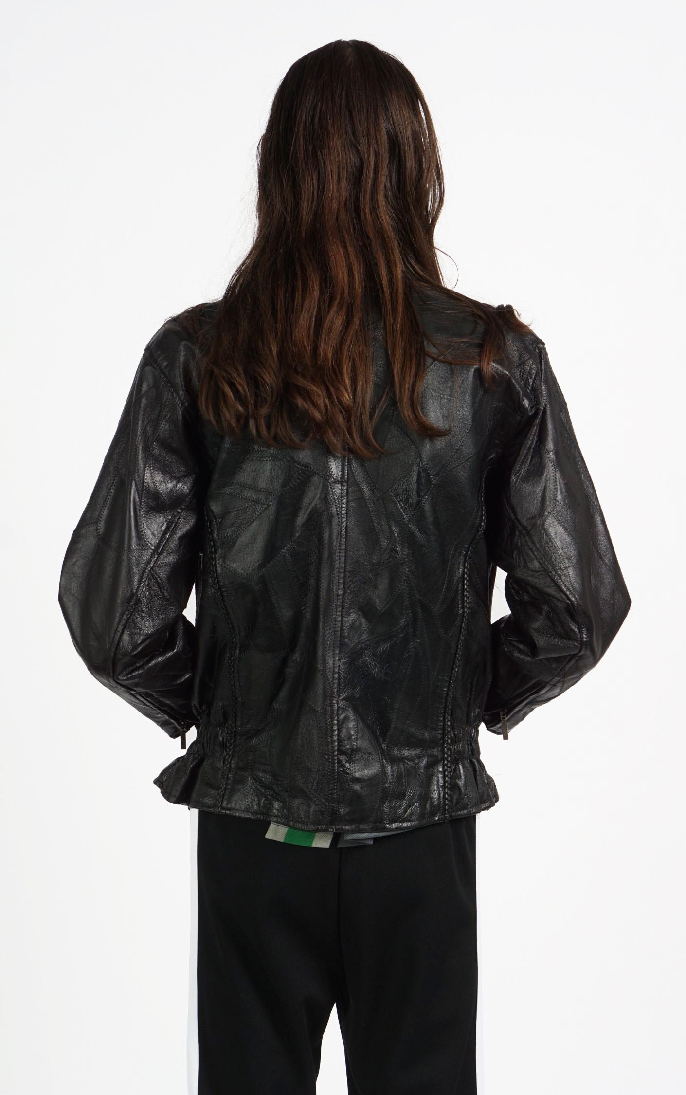 VINTAGE Black Real Leather Patchwork Grunge Goth Jacket resellum