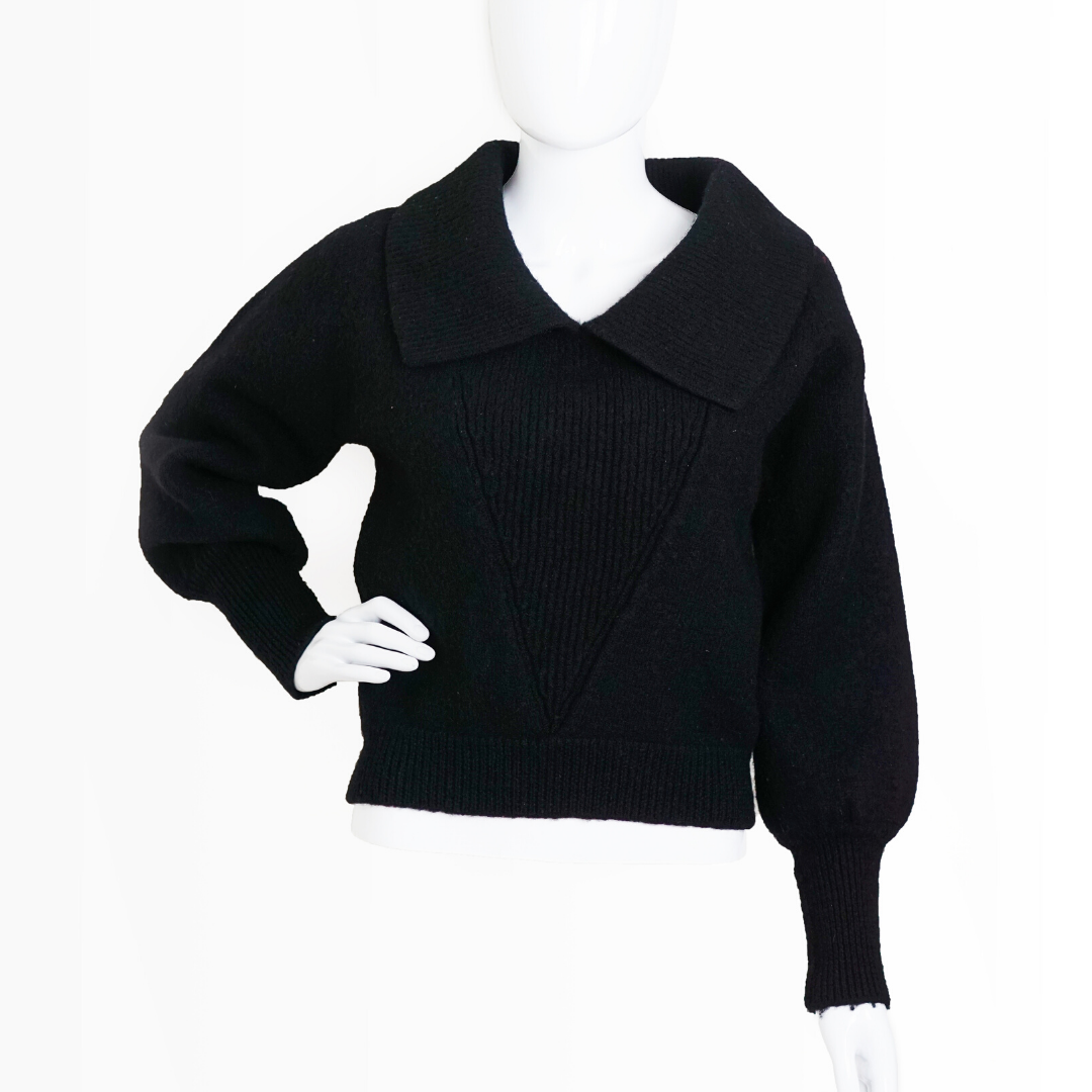 VINTAGE Black Wool V-Neck Sweater by Click On Trend