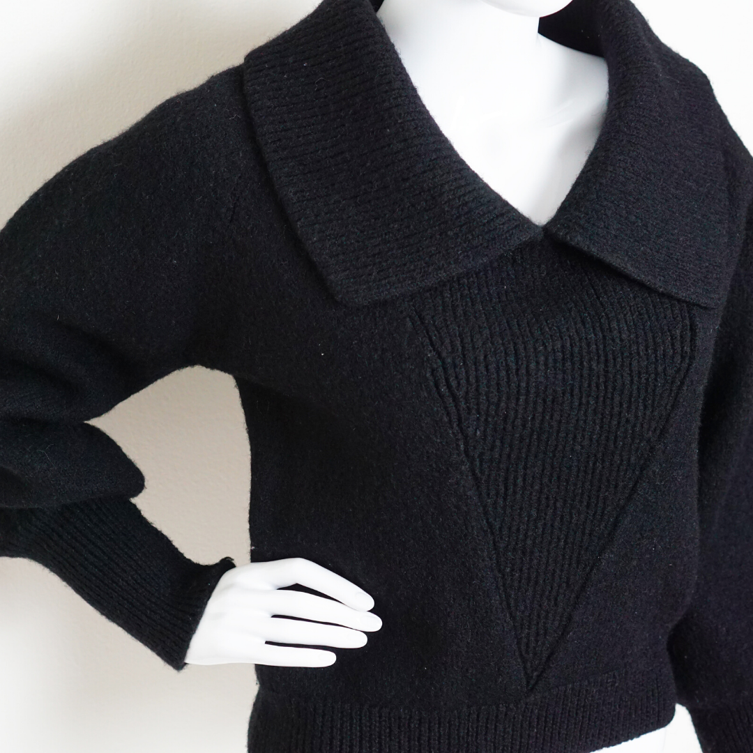 VINTAGE Black Wool V-Neck Sweater by Click On Trend