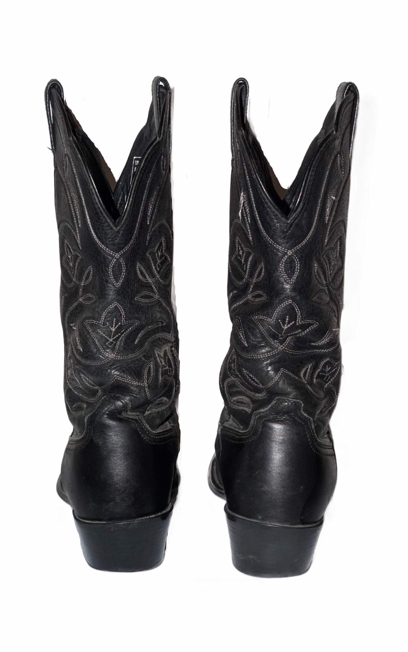 VINTAGE Black Leather Flower Pattern Western Cowboy Riding Boots resellum