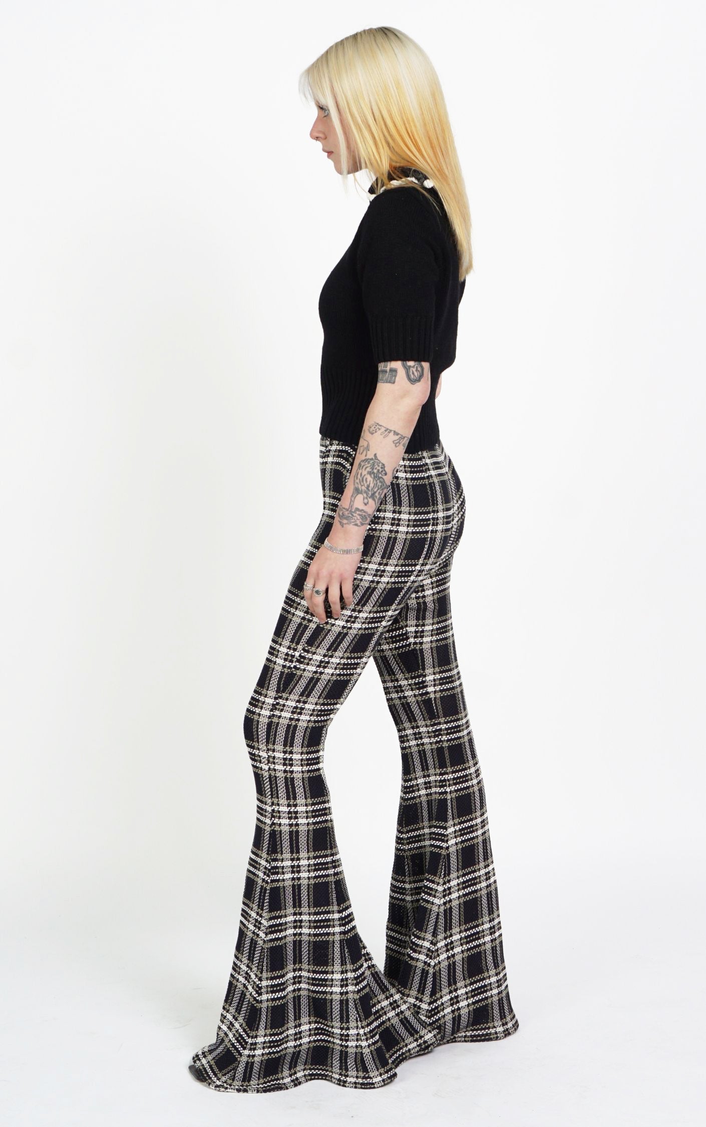 BEAUFILLE Plaid Flared High Rise Pants resellum