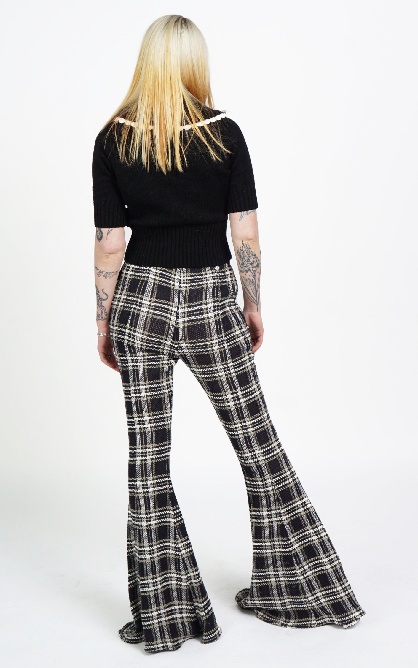 BEAUFILLE Plaid Flared High Rise Pants resellum