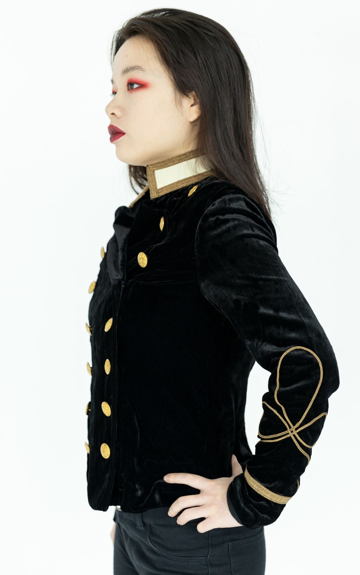RALPH LAUREN Buttoned Black Velvet Military Blazer Jacket