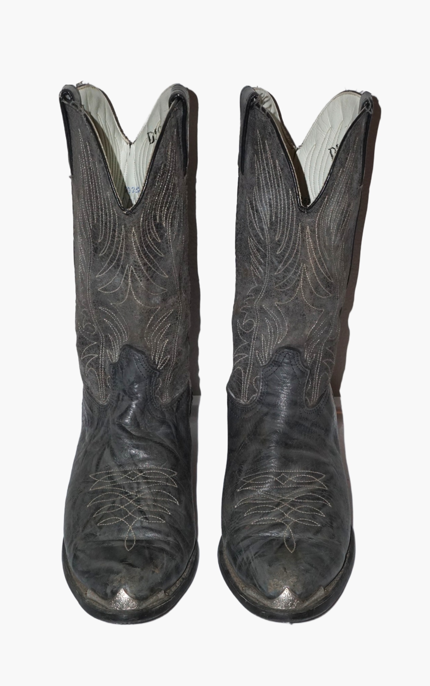 VINTAGE Durango Grey Leather Metal Tips Western Cowboy Boots resellum