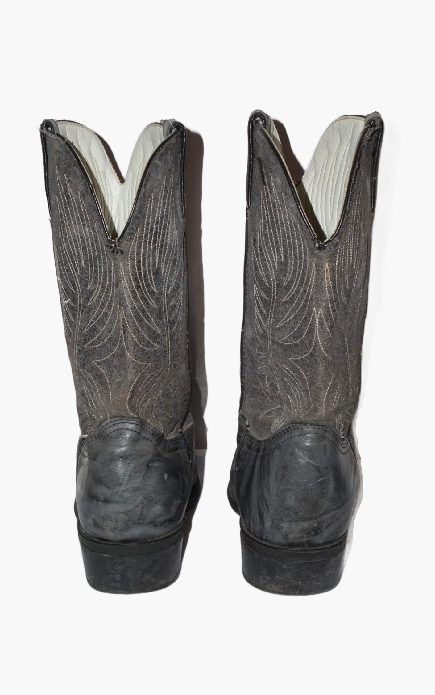 VINTAGE Durango Grey Leather Metal Tips Western Cowboy Boots resellum