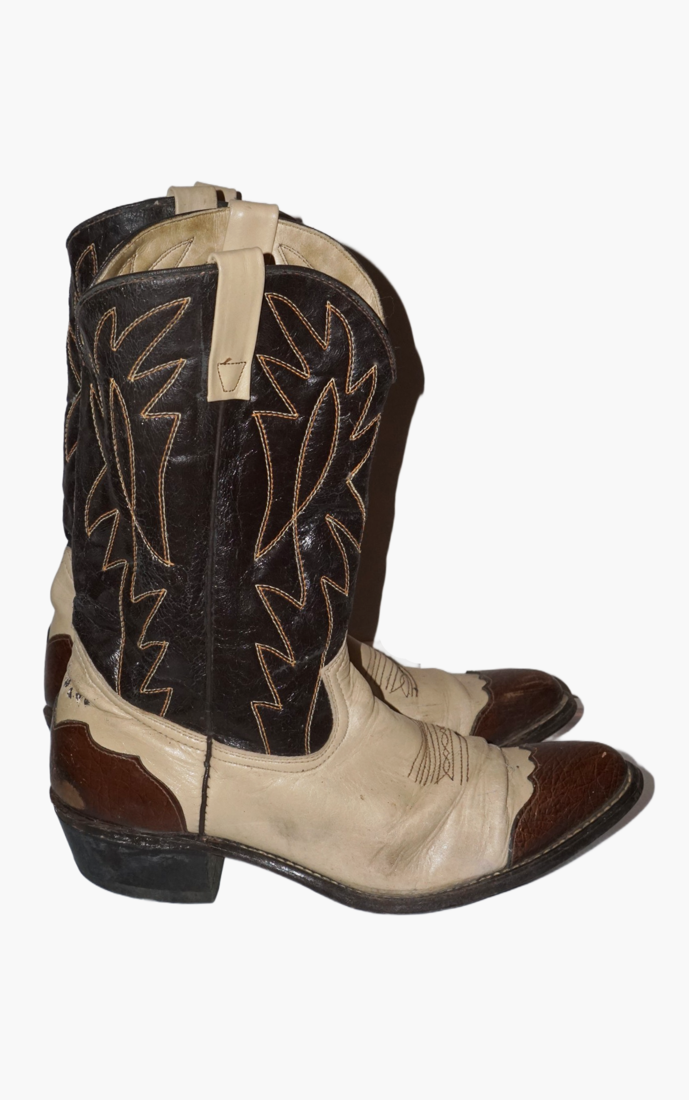 VINTAGE Texas Brown Leather Color Block Western Cowboy Boots resellum