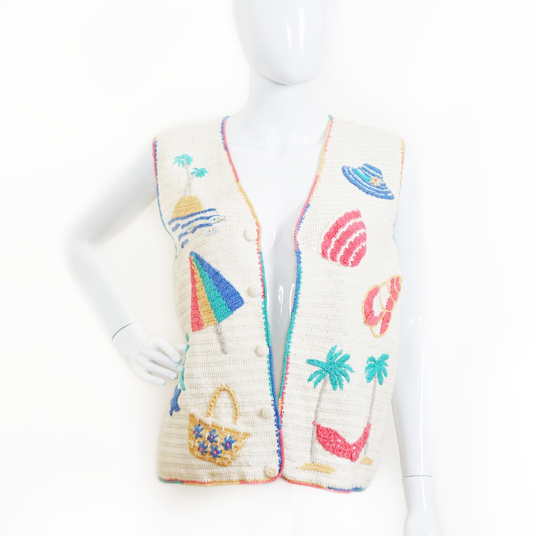 VINTAGE Hand Knit Embroidered Vest
