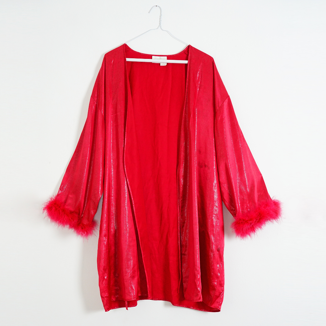 VINTAGE Red Feather Boudoir Robe