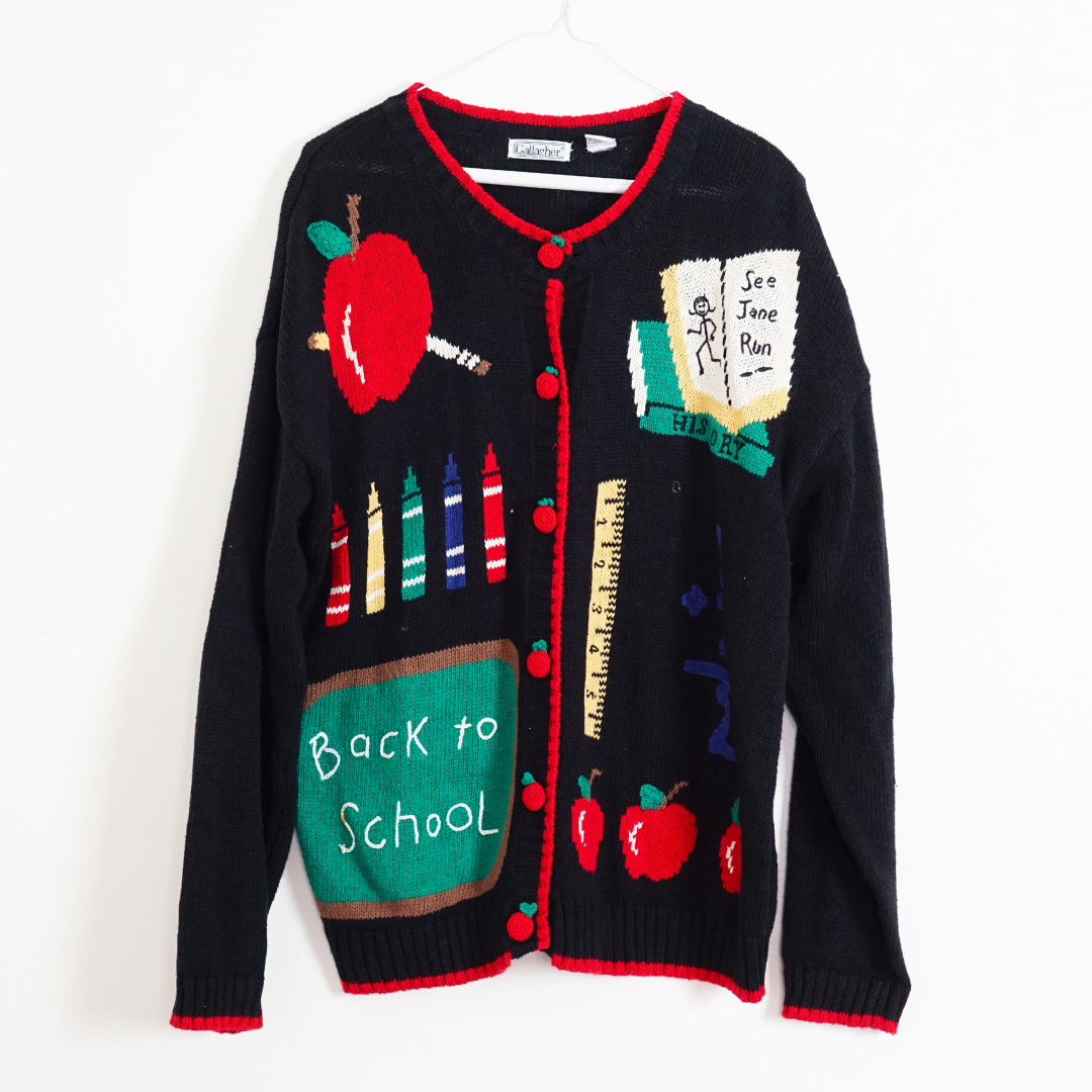 VINTAGE Knitted School Theme Cardigan by Click On Trend