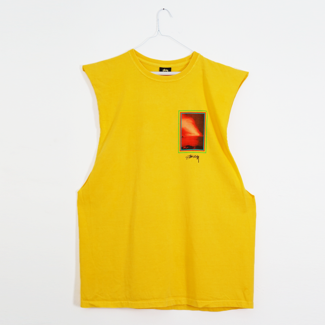 STUSSY Yellow Logo Sleeveless T-Shirt by Click On Trend