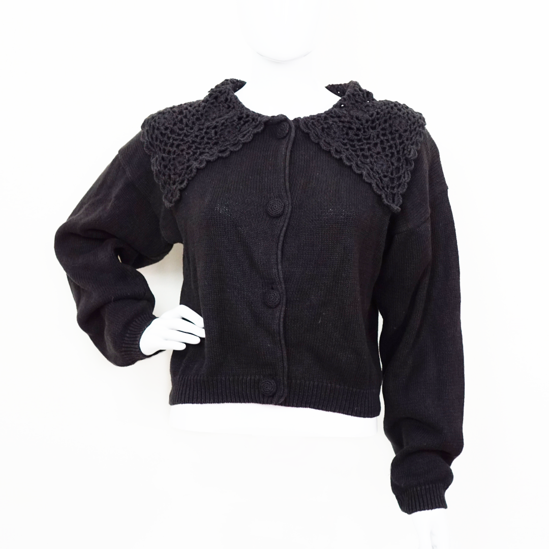 VINTAGE Crochet Collar Knit Cardigan by Click On Trend