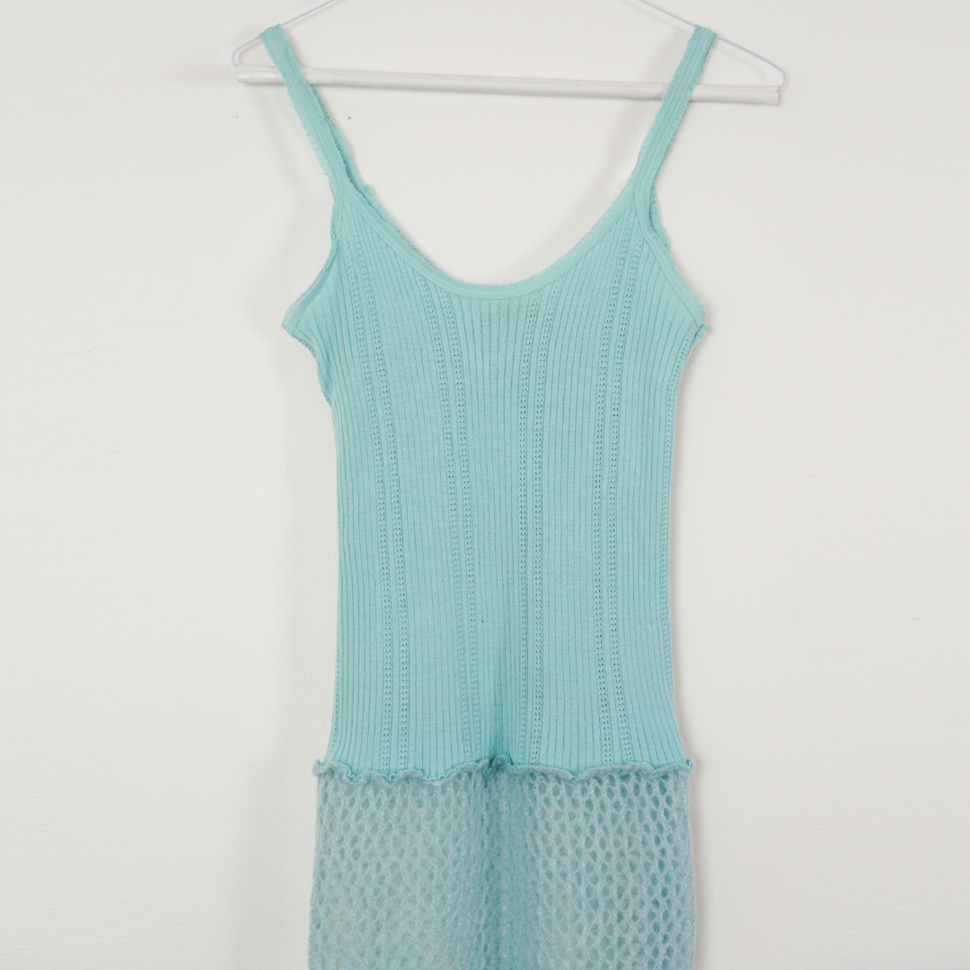 SISLEY Crochet Knit Maxi Blue Dress by Click On Trend