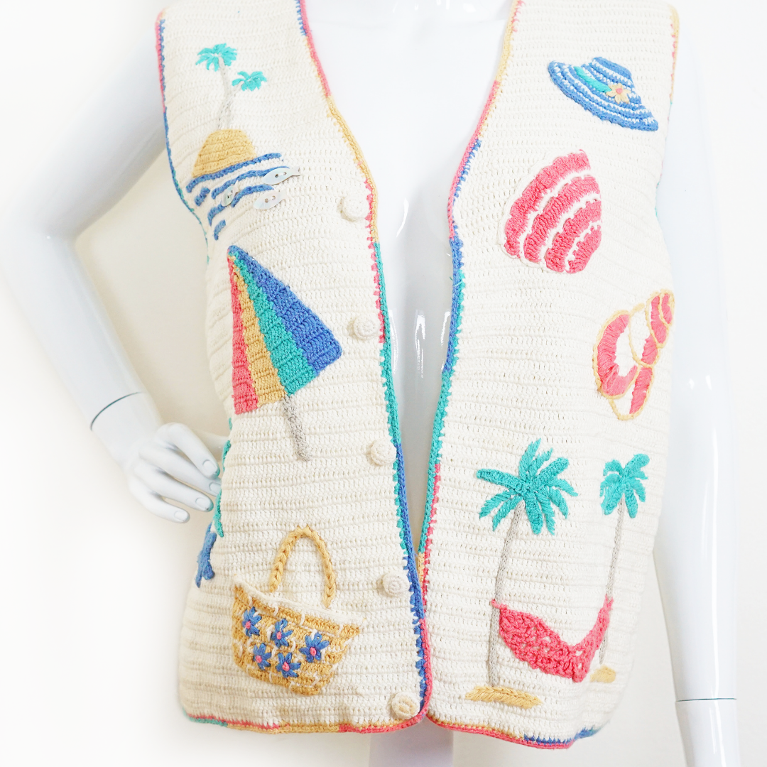 VINTAGE Hand Knit Embroidered Vest