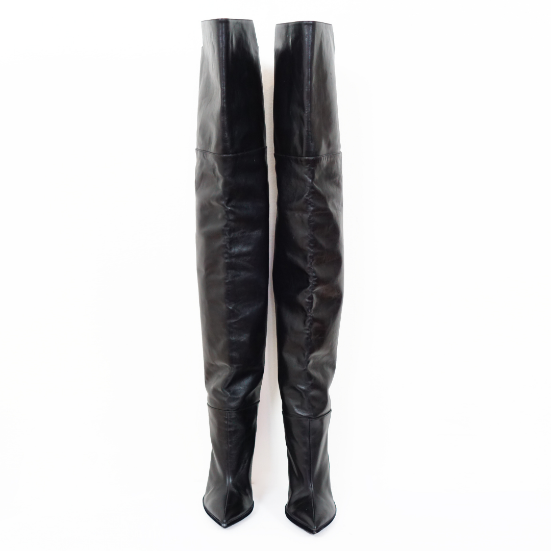 OFF-WHITE Over The Knee Leather Boots by Click On Trend