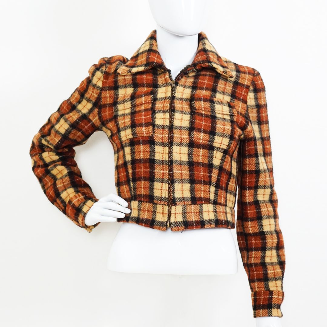 VINTAGE 60s Plaid Wool Zip Jacket by Click On Trend